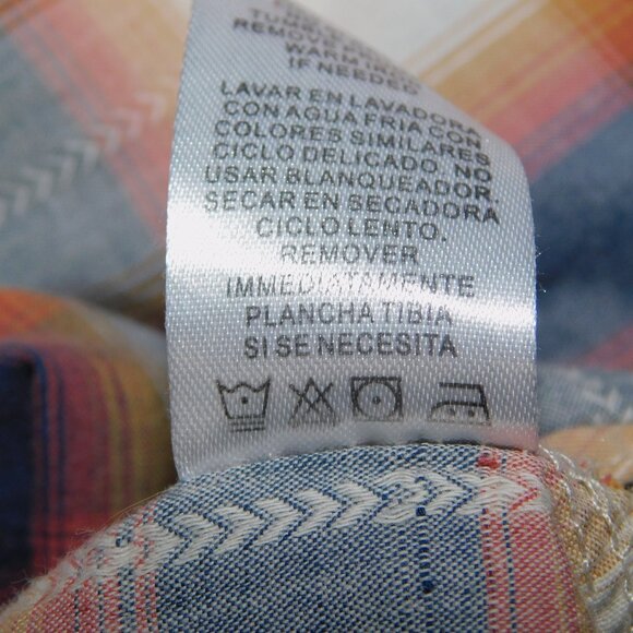 Roper Mens M Blue Cream Orange Plaid Snap Front Western Rodeo Shirt - Picture 7 of 12